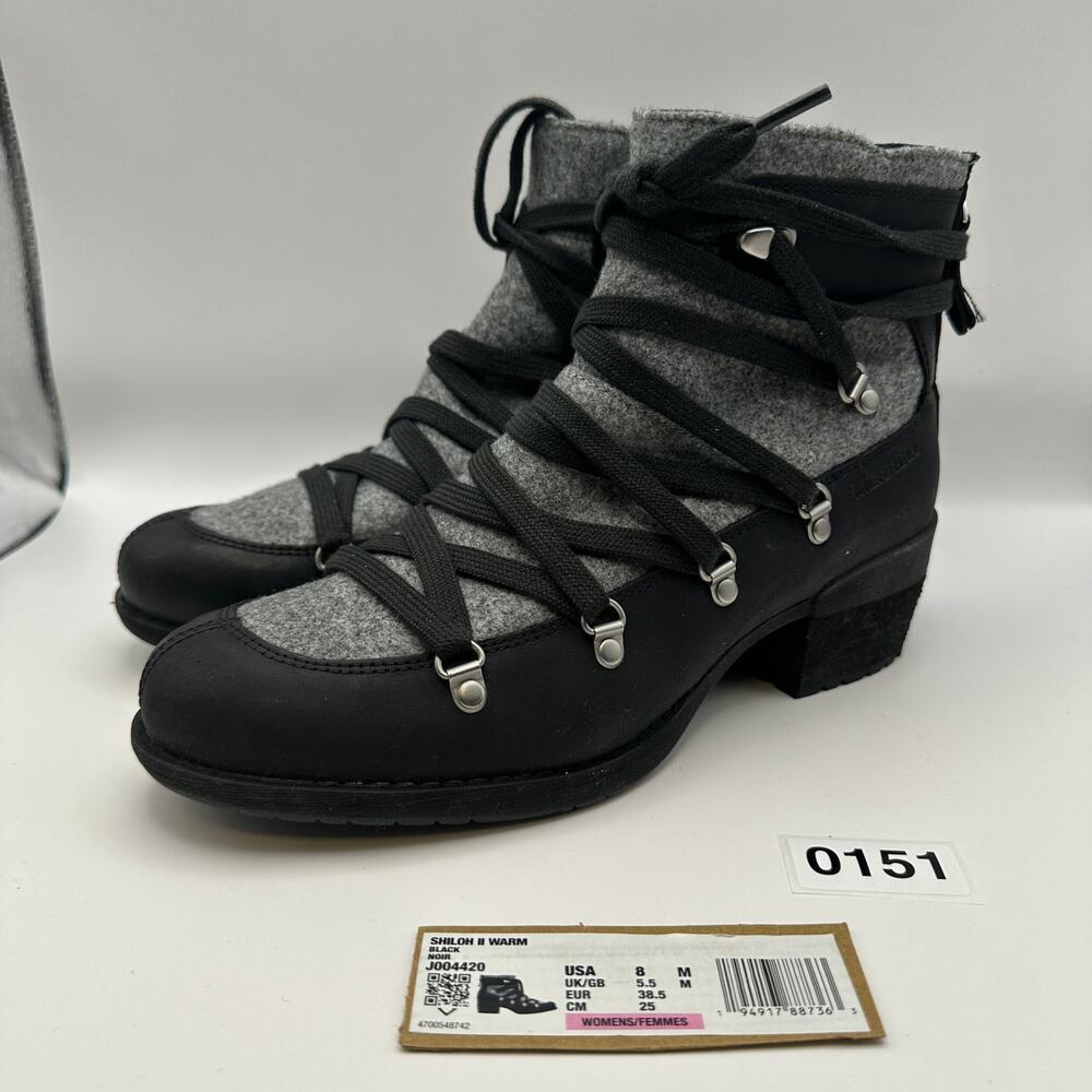 MERRELL Women's 8 Shiloh 2 Warm Pump boot J007720 Black/Gray Zip Up Feature